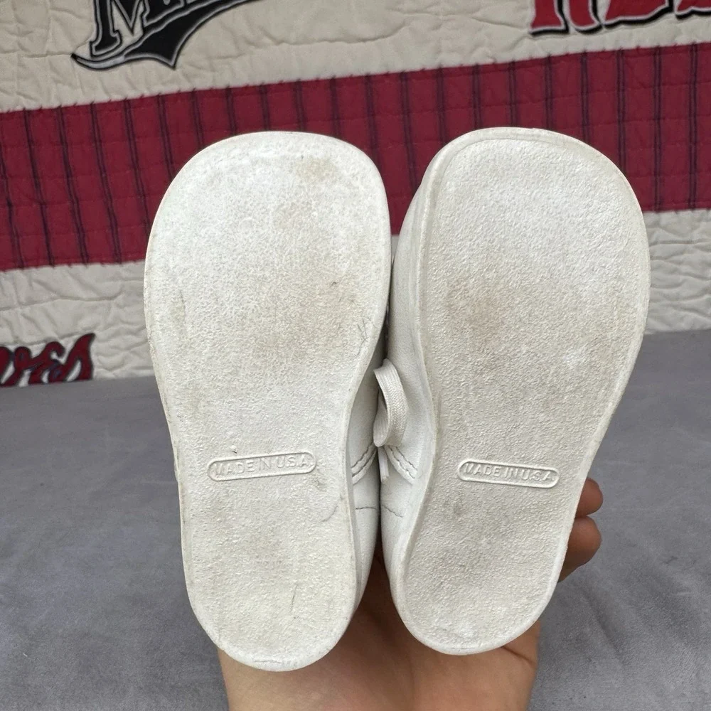 Size 3c - Vintage Infant White High Leather Manmade Crib Shoes Made In USA‎